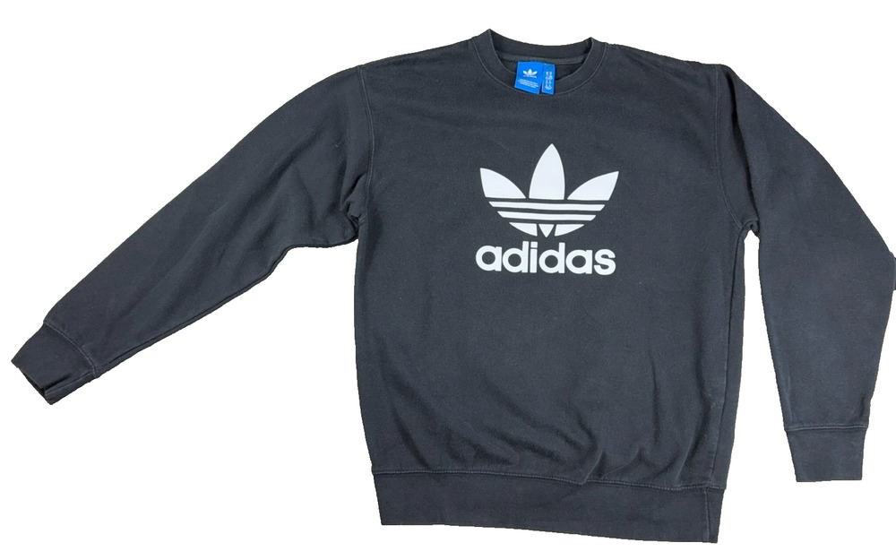 Adidas Originals Trefoil Sweatshirt Mens M Black Crewneck Big Logo Pullover